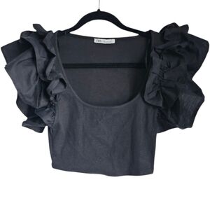 Zara Puff Sleeve Black Crop Top